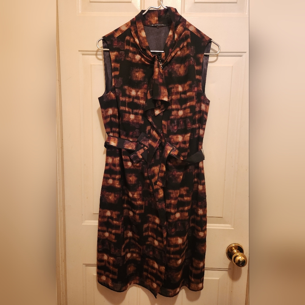 Elie Tahari Stylish Sleeveless Dress in Black and Brown